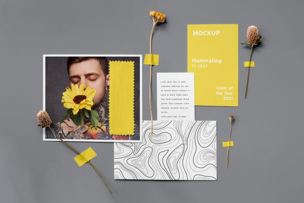 Free Top View Ultimate Gray And Illuminating Elements Arrangement Psd