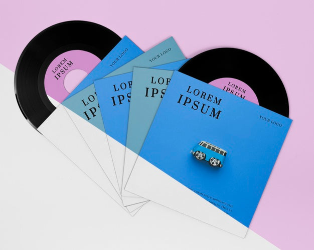 Free Top View Vinyl Records Mock-Up Composition Psd