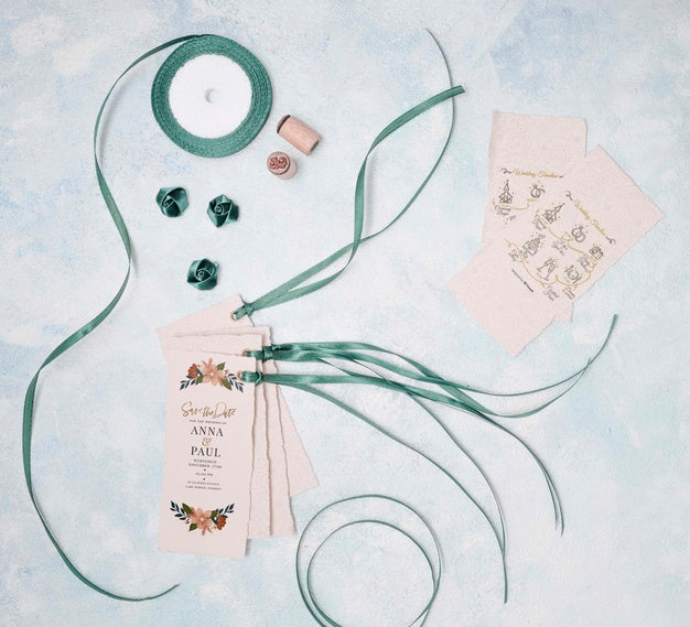 Free Top View Wedding Invitations With Ribbon Psd