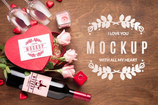 Free Top View Wine And Candy Arrangement Psd