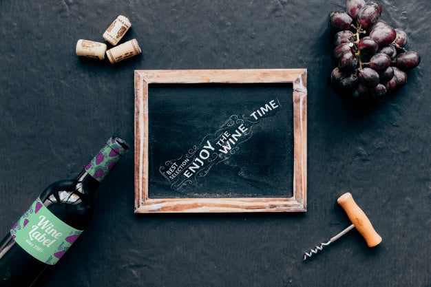 Free Top View Wine Mockup With Slate Psd