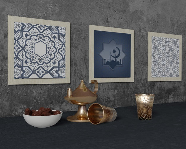 Free Traditional Ramadan Arrangement With Frames Mock-Up Psd