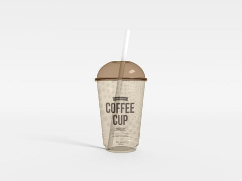 Free Transparent Plastic Coffee Cup With Straw Mockup Psd