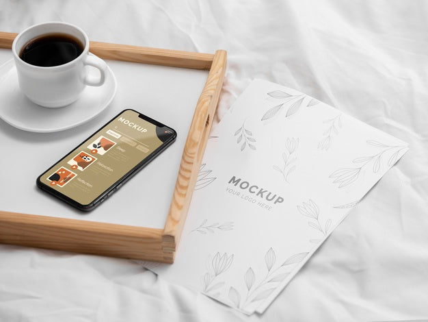 Free Tray With Cup Of Coffee And Mobile Psd