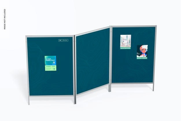 Free Tri-Fold Display Panel Mockup, Perspective View Psd