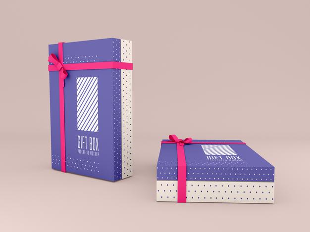 Free Two Decorated Gift Box Mockup Psd