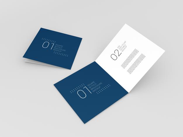 Free Two Realistic Square Bi-Fold Brochure Mockup Psd