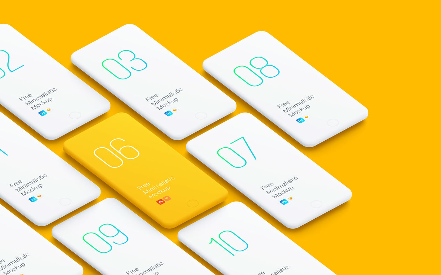 Free Minimalistic Isometric Smartphones Mockups