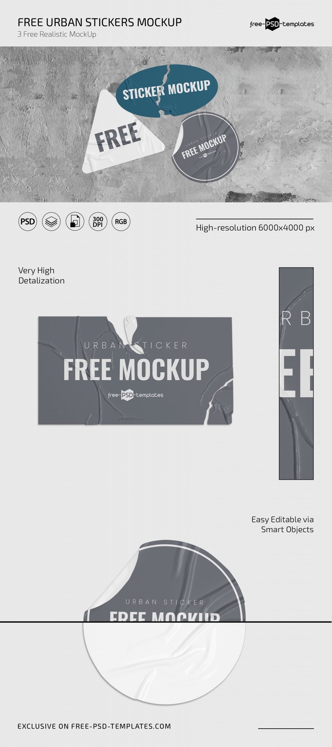 Free Urban Stickers Mockup Psd Set