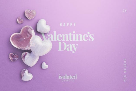 Free Valentines Day Background Mockup With A Composition Of Decorative Love Hearts Top View Psd