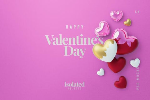 Free Valentines Day Background Mockup With A Composition Of Decorative Love Hearts Top View Psd