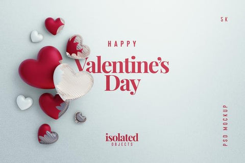 Free Valentines Day Background Mockup With A Composition Of Decorative Love Hearts Top View Psd