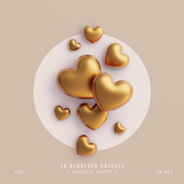 Free Valentines Day Cute Love Hearts Decorative Composition Isolated And Transparent 3D Rendering Psd