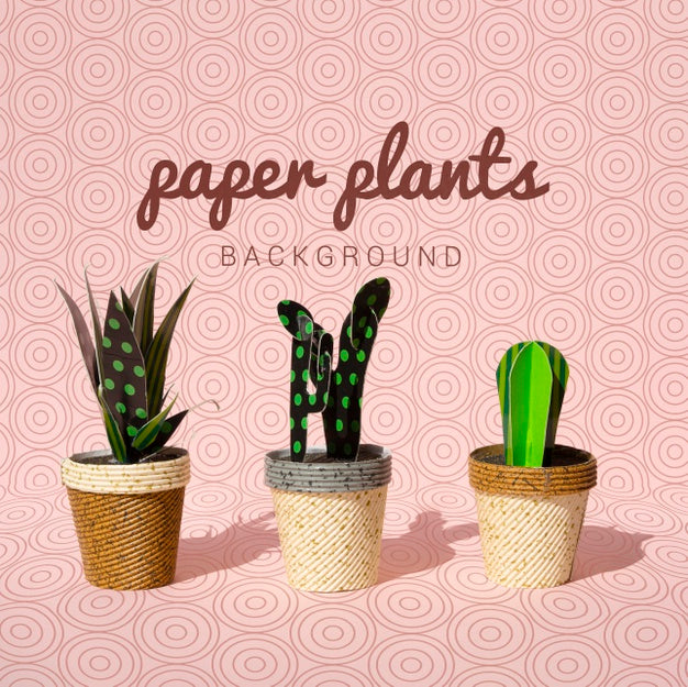 Free Various Paper Plants In Pots Background Psd