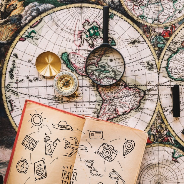 Free Vintage Travel Concept Mockup With Diary Psd