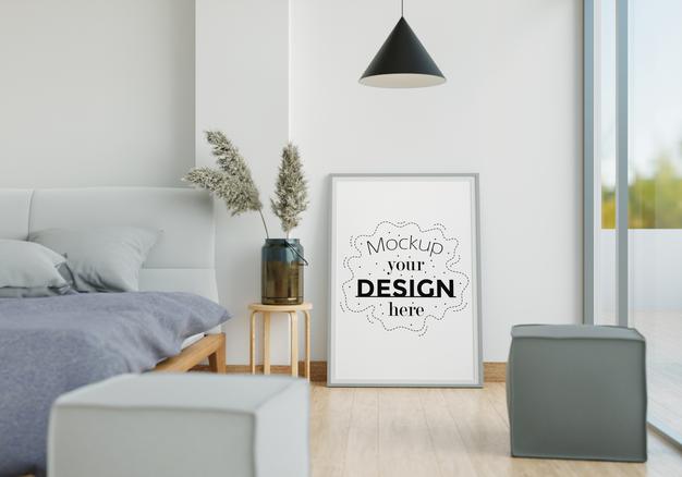 Free Wall Art Canvas Or Picture Frame Mockup Interior In A Bedroom Psd