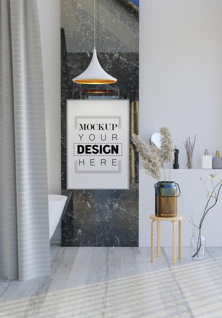 Free Wall Art Canvas Or Picture Frame Mockup On Bathroom Interior Psd