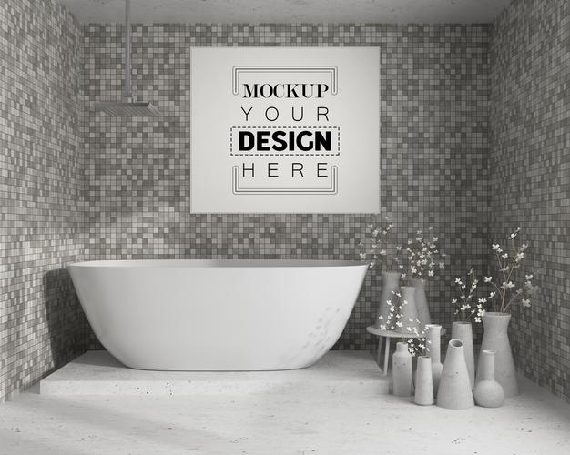 Free Wall Art Or Picture Frame Mockup On Bathroom Interior Psd
