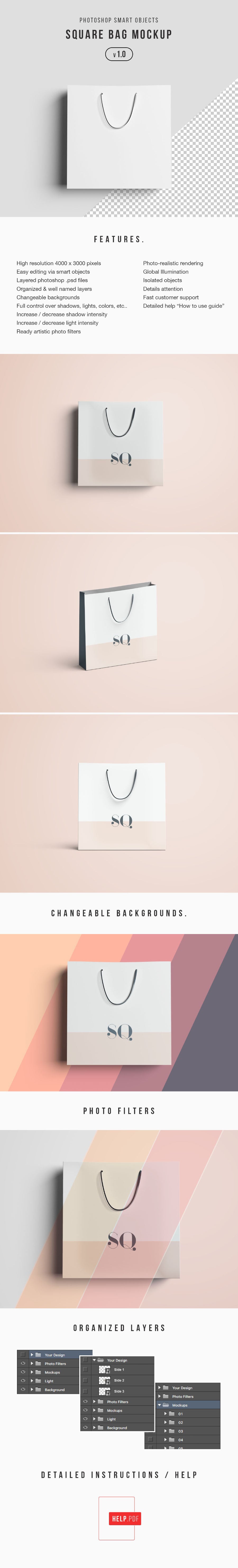 Free Square White Shopping Bag Mockup