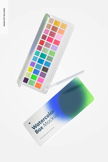 Free Watercolor Box Mockup, Falling Psd
