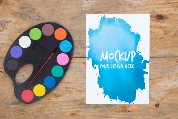 Free Watercolors On Desk Psd
