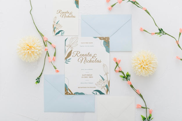 Free Wedding Invitation With Flowers Mock-Up Psd