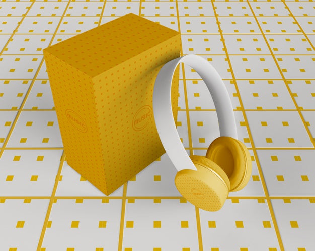Free White And Yellow Minimalistic Designed Headphones Psd