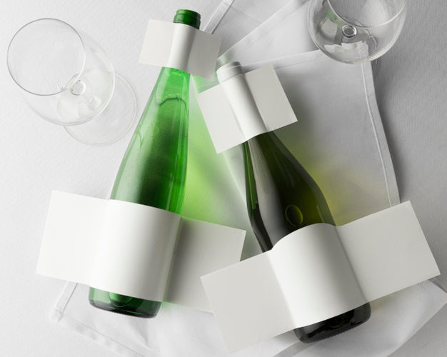 Free Wine Bottle Label And Glass Mock Up Flat Lay Psd
