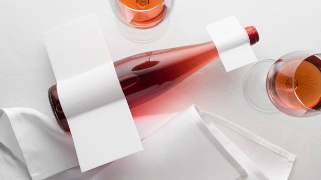 Free Wine Bottle Label And Glass Mock Up Flat Lay Psd