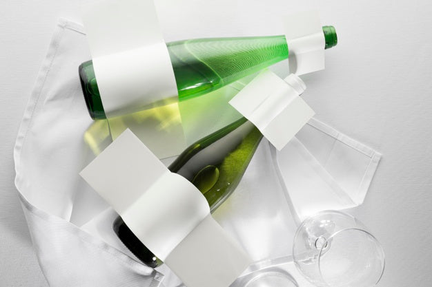 Free Wine Bottle Label And Glass Mock Up Flat Lay Psd