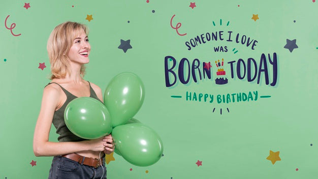 Free Woman At Birthday Party With Balloons Psd