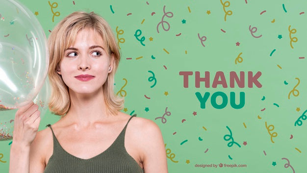 Free Woman Holding Balloon At Birthday Party Psd