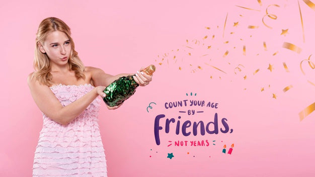 Free Woman Popping Champagne Bottle At Party Psd