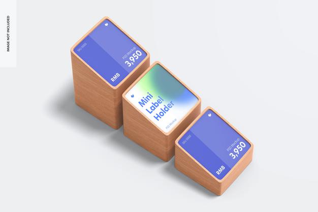 Free Wood Mini Price Label Holders Mockup Psd