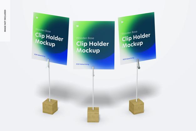 Free Wooden Base Photo Clip Holders Mockup Set Psd