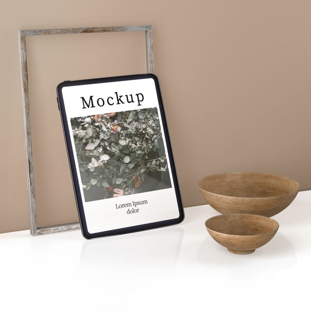 Free Wooden Bowls House Decoration With Frame Psd