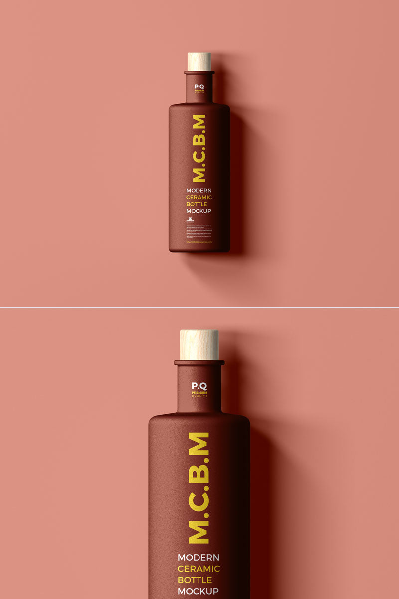 Free Wooden Lid Ceramic Bottle Mockup