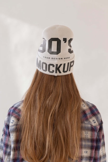 Free Young Woman Wearing Beanie Mockup Psd