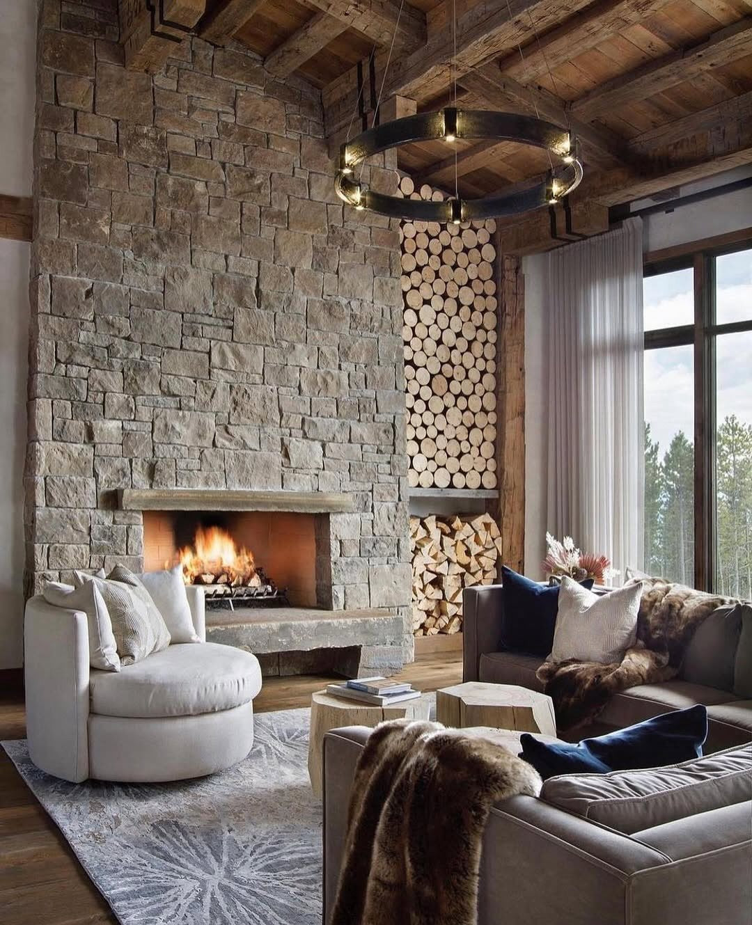 14 Stone Fireplace Living Room Ideas for Clean Modern Lines