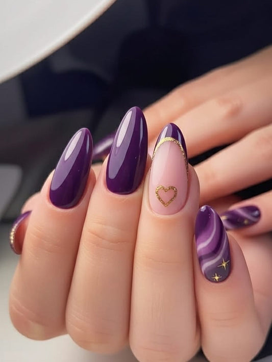 13 Pretty Gold and Purple Nail Ideas