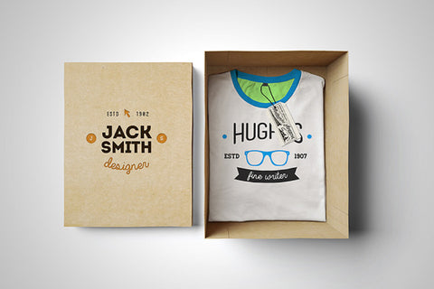 Free PSD T-Shirt Mockup with a Cardboard Box