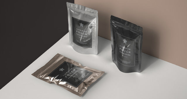 Free Metal Foil Packaging Mockup Perspective View