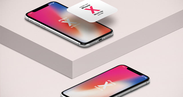 Free iPhone X Psd Mockup Isometric Top Front View