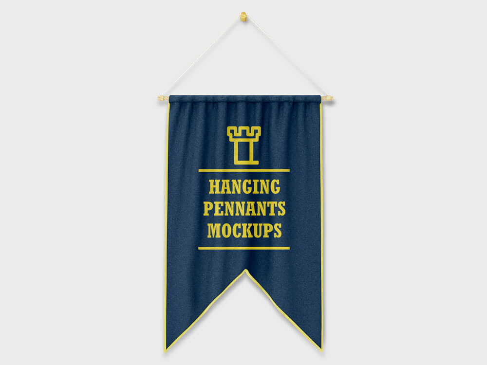 Free Hanging Wall Flag Pennants Mockups