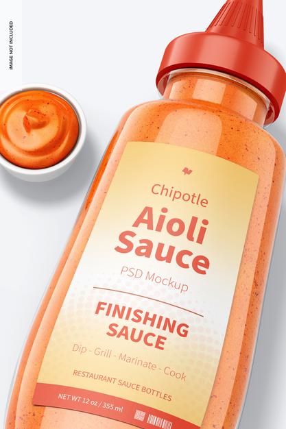 Free 12 Oz Chipotle Aioli Sauce Bottle Mockup Psd