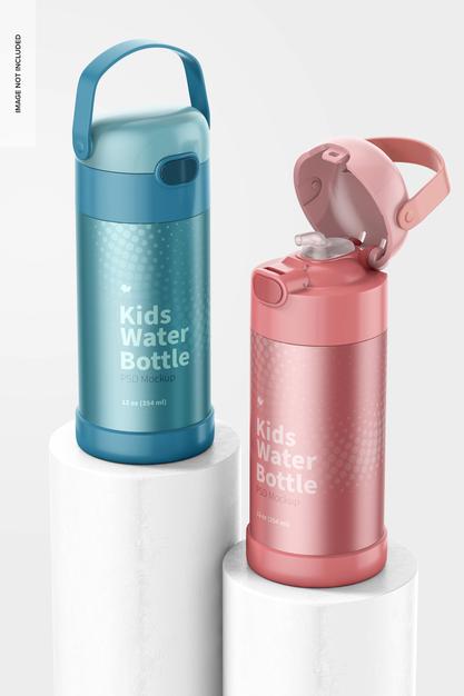 Free 12 Oz Kids Water Bottles Mockup Psd