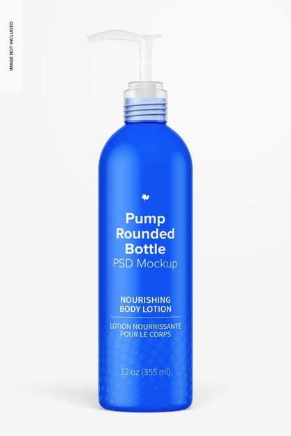 Free 12 Oz Pump Rounded Bottle 02 Mockup Psd