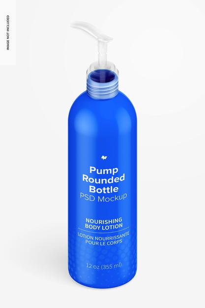 Free 12 Oz Pump Rounded Bottle Mockup Psd