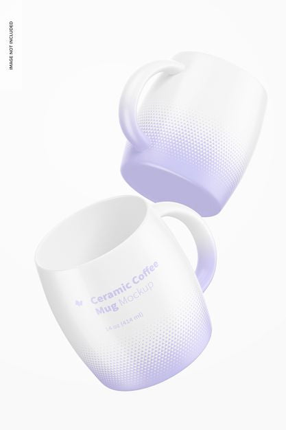 Free 14 Oz Ceramic Coffee Mugs Mockup, Floating Psd