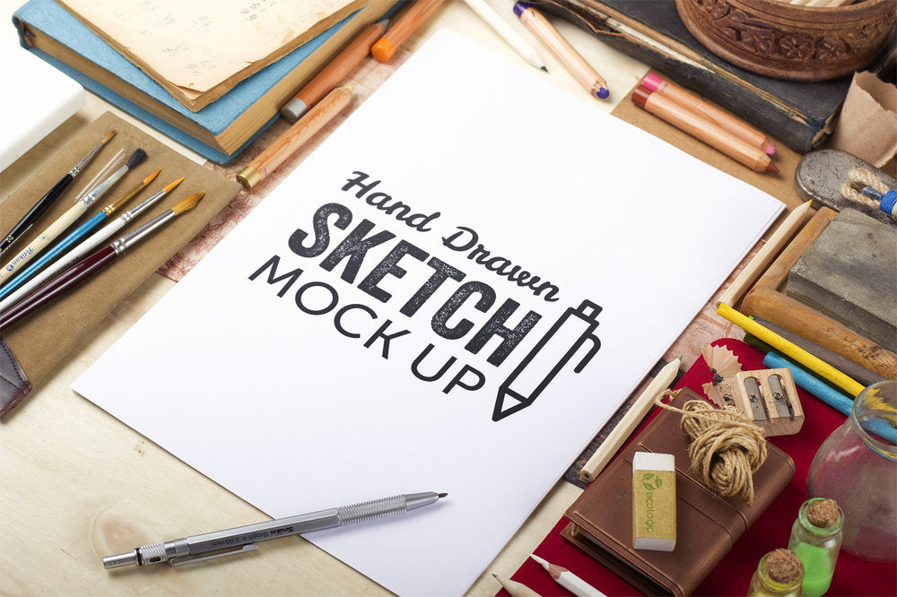 Free Hand Drawn Sketch Mockup with a Man Drawing